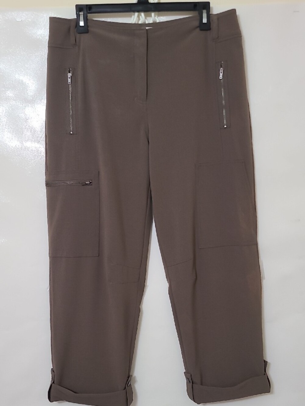 Chico's Taupe Stretch Straight Leg Cuffed Cropped Cargo Pants Large-12/Chico's-2